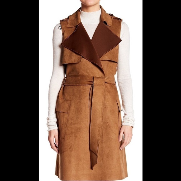 NWOT LOVE TOKEN FAUX SUEDE TRENCH VEST SIZE M - Picture 2 of 10